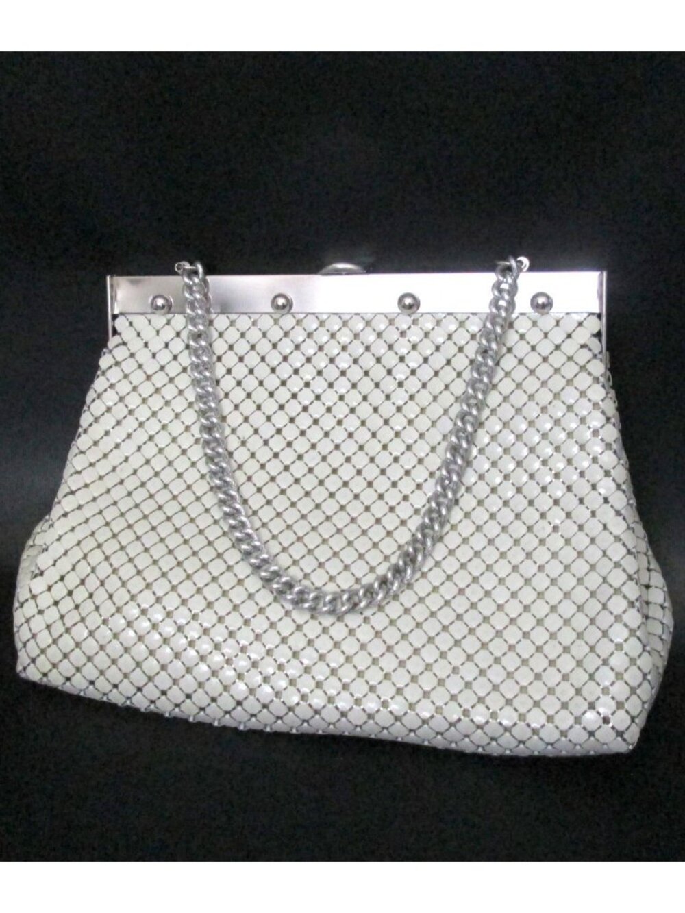 Whiting And Davis White Mesh Purse Silver Clasp Chain Strap 60s -Small Flaws-